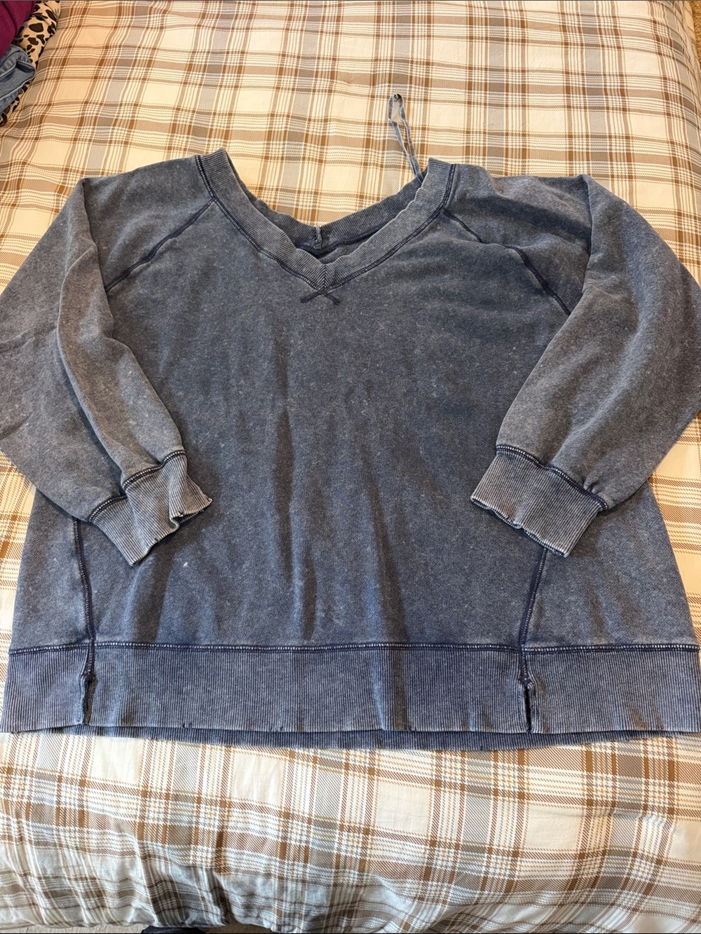 aerie Kids Washed Navy V-Neck Pullover Hoodie